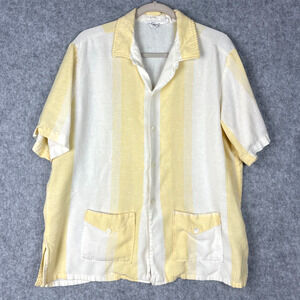 VTG Capri California Shirt Mens XL Yellow Stripe Linen Blend 60s Rockabilly
